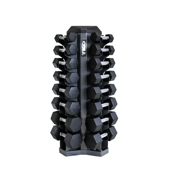 TKO Rubber Hex Tri-Grip Dumbbell Set w/ Assorted Rack Options (5-100 lb)