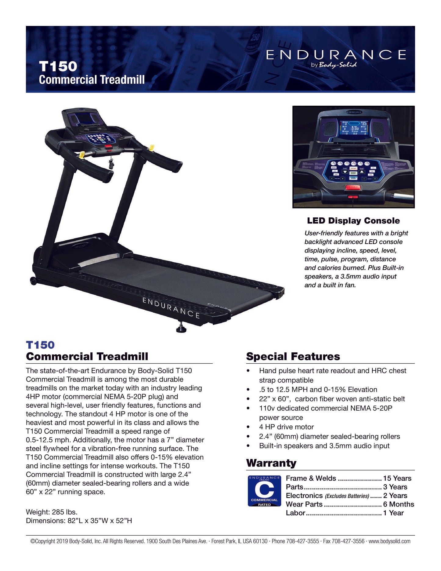 Body-Solid Endurance Commercial Treadmill T150