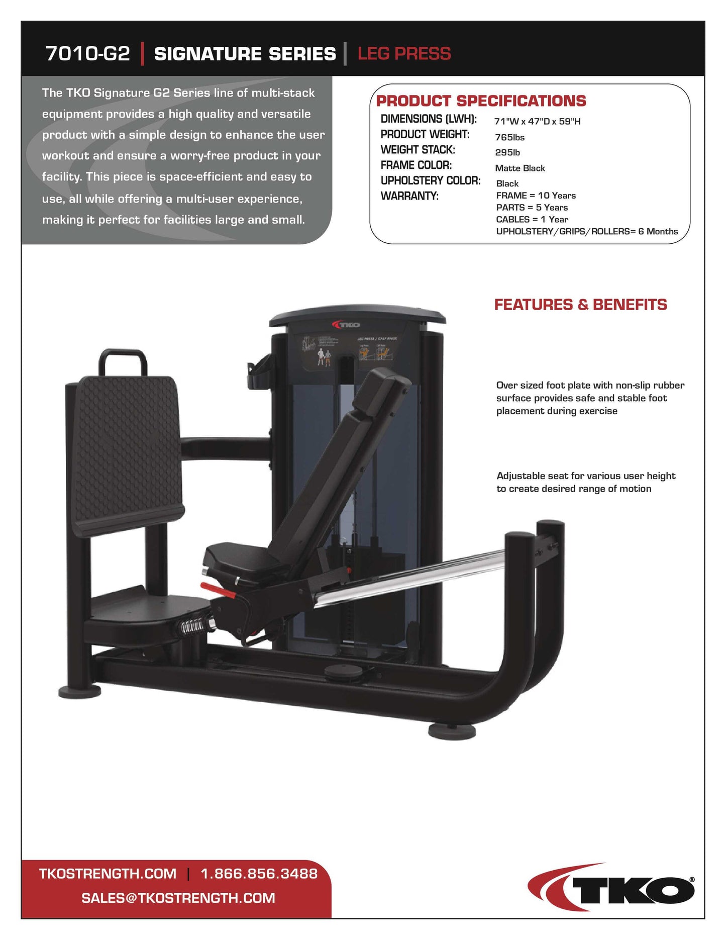 TKO Signature Leg Press Machine 295 lb Weight Stack