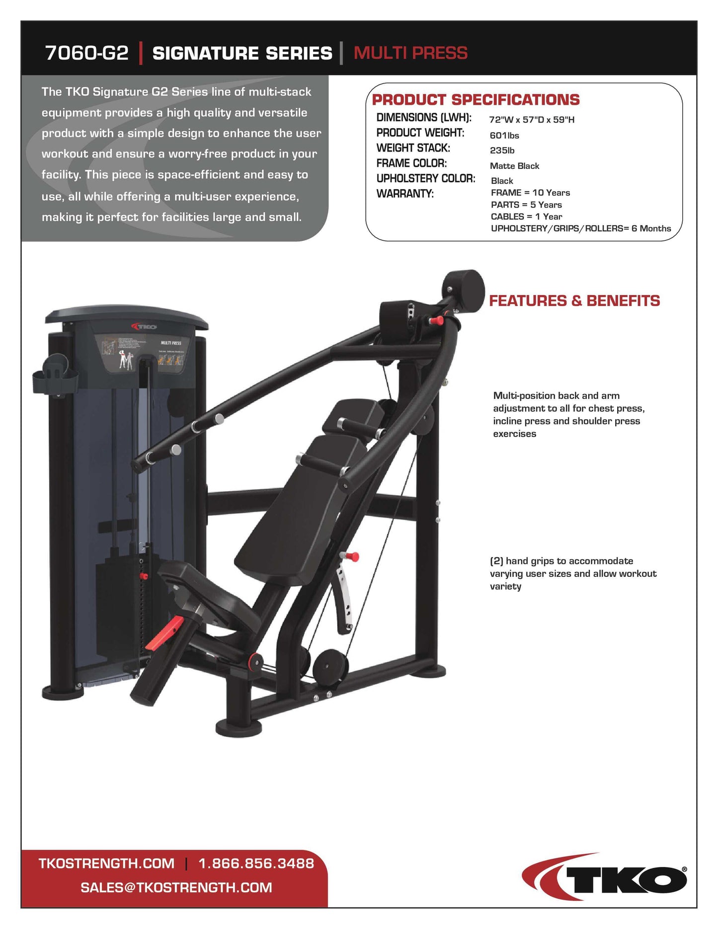 TKO Signature Multi-Press Machine 235 lb Weight Stack