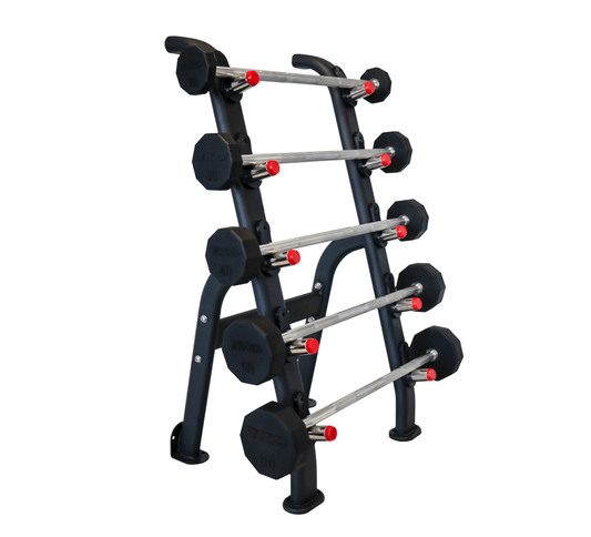 TKO Rubber Straight Barbell Set w/ 5-Bar Rack (70-110 lb)