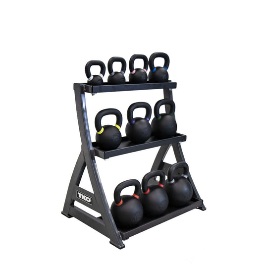 TKO 4-36 kg Pro Cast Kettlebell Set w/ 3-Tier Rack