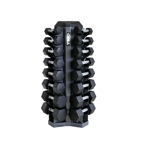 TKO Rubber Hex Straight Handle Dumbbell Set w/ Assorted Rack Options (5-100 lb)