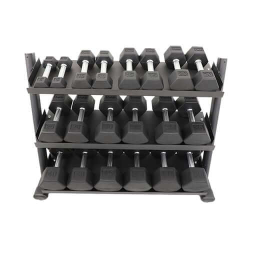 TKO Rubber Hex Straight Handle Dumbbell Set w/ Assorted Rack Options (5-100 lb)