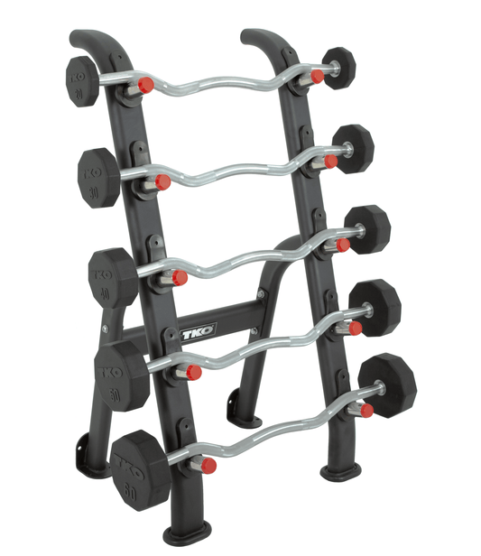 TKO Rubber Curl Barbell Set w/ 5-Bar Rack (70-110 lb)