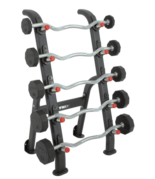 TKO Rubber Curl Barbell Set w/ 5-Bar Rack (70-110 lb)