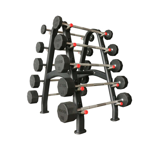 TKO Rubber Straight Barbell Set w/ 10-Bar Rack (20-110 lb)