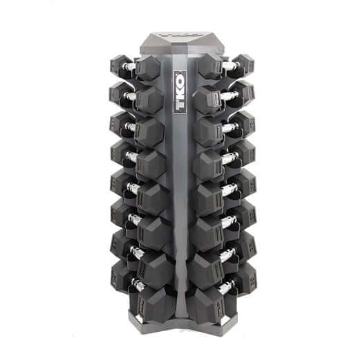 TKO Rubber Hex Contoured Handle Dumbbell Set w/ Assorted Rack Options (5-50 lb)