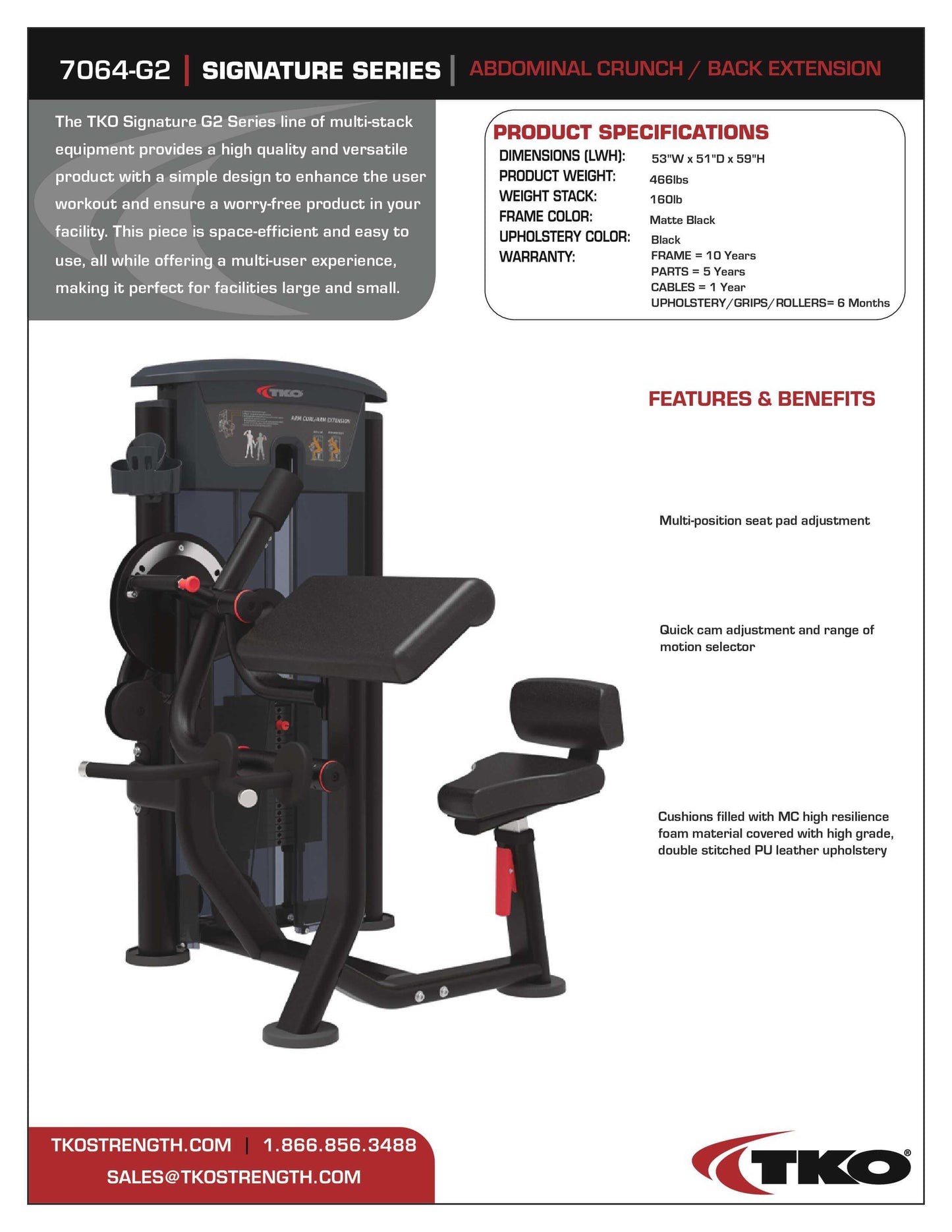 TKO Signature Abdominal Crunch / Back Extension Machine 160 lb Weight Stack
